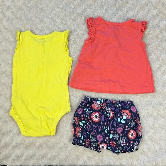 Baby Girl Bundle Carter’s Turtle Floral Outfit Sizes 6 & 9 Months Yellow - Picture 3 of 4